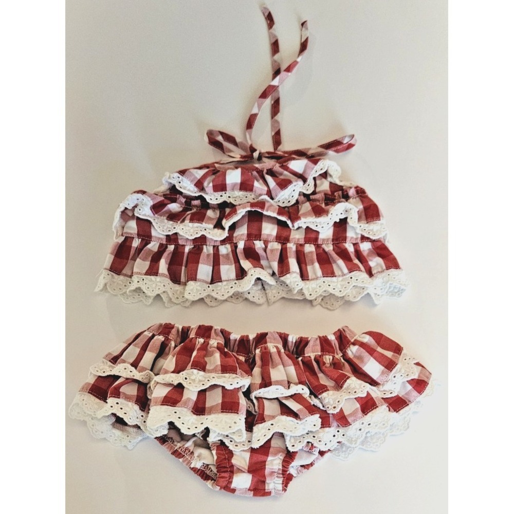 Red Gingham Eyelet Trim‎ Banana Split Bathing Suit 2 Piece 12 Month